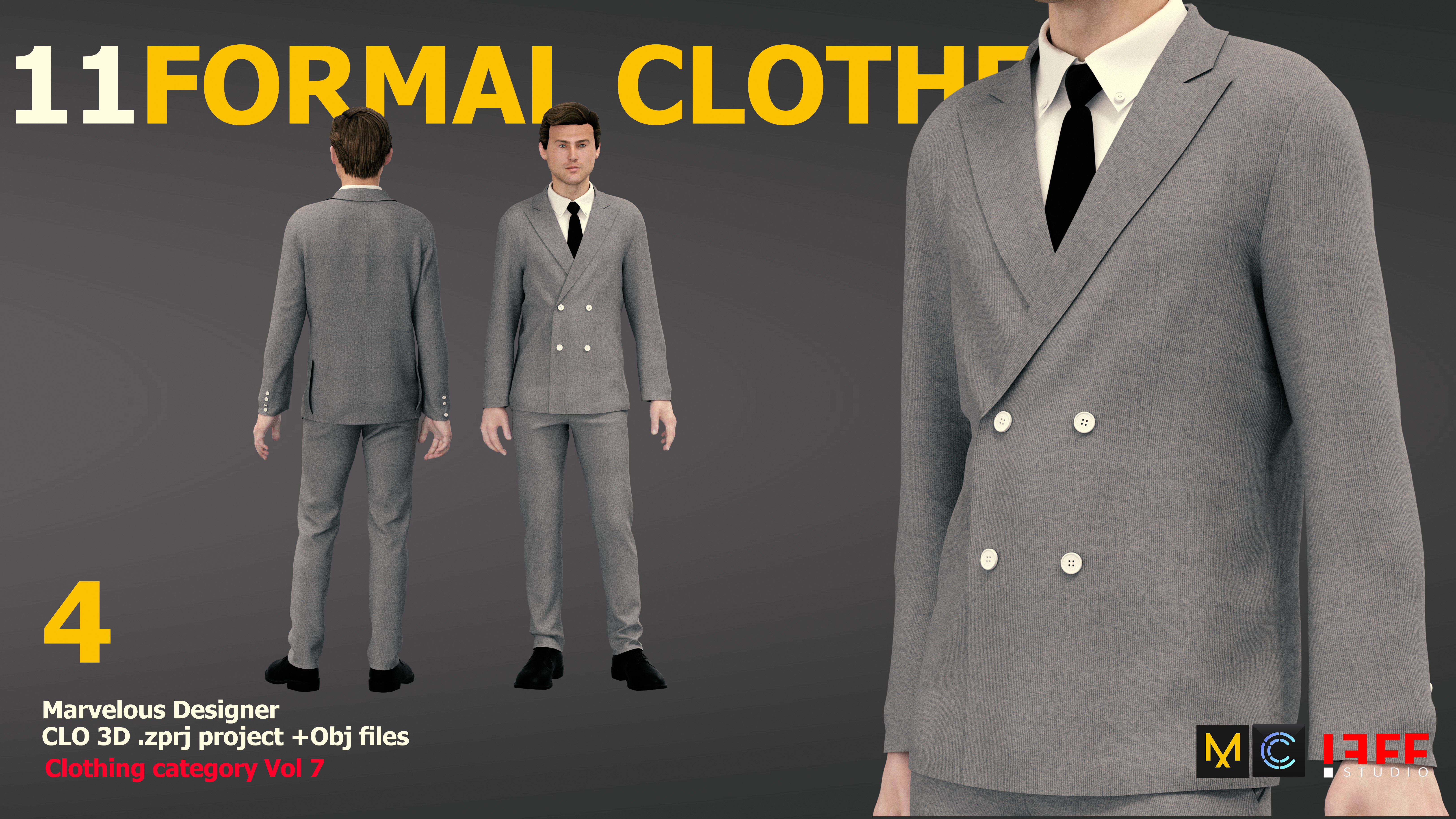 11 FORMAL CLOTHES  SUIT  PANTSUIT  UNIFORM Low-poly 3D model_6