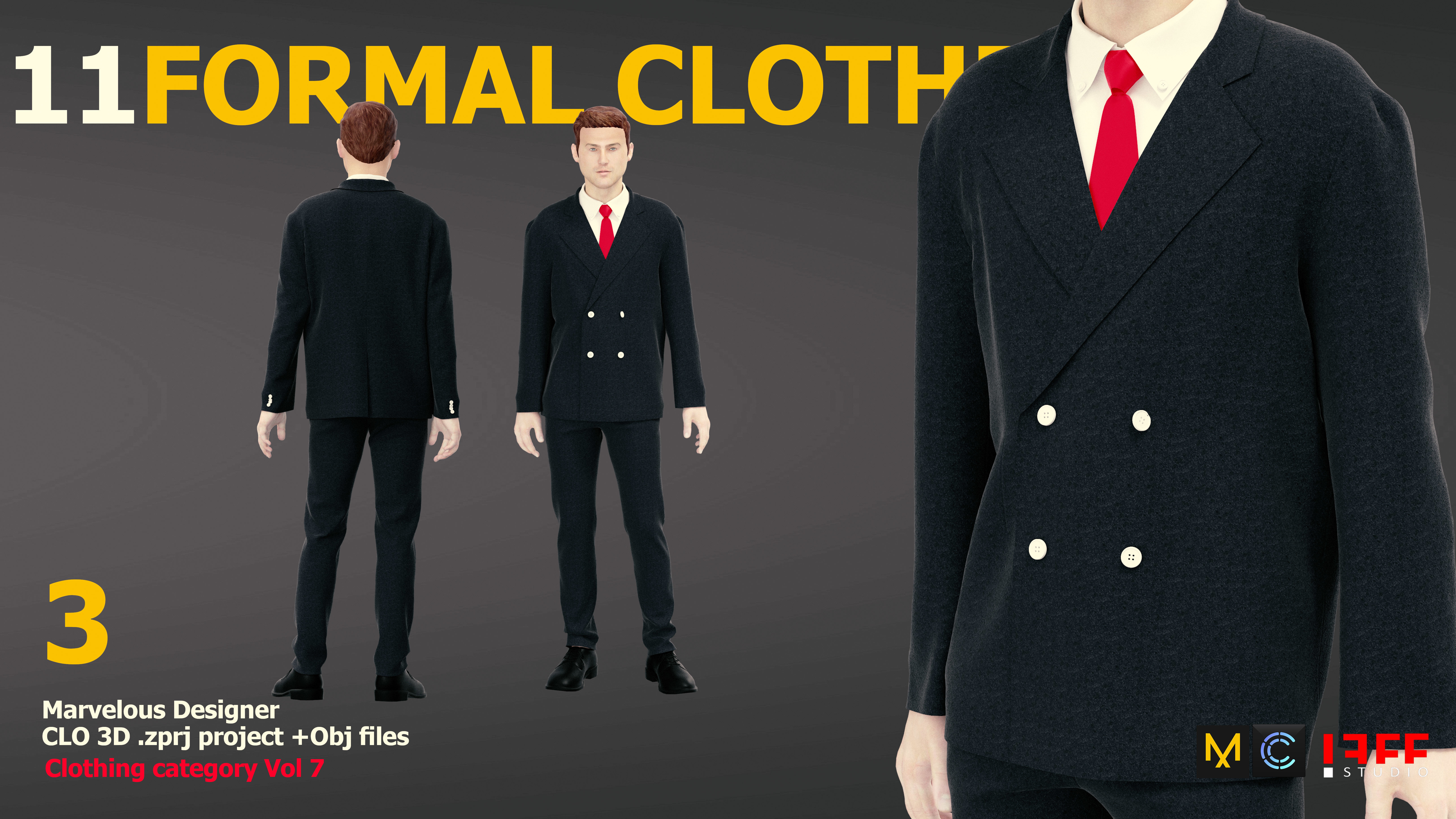 11 FORMAL CLOTHES  SUIT  PANTSUIT  UNIFORM Low-poly 3D model_5