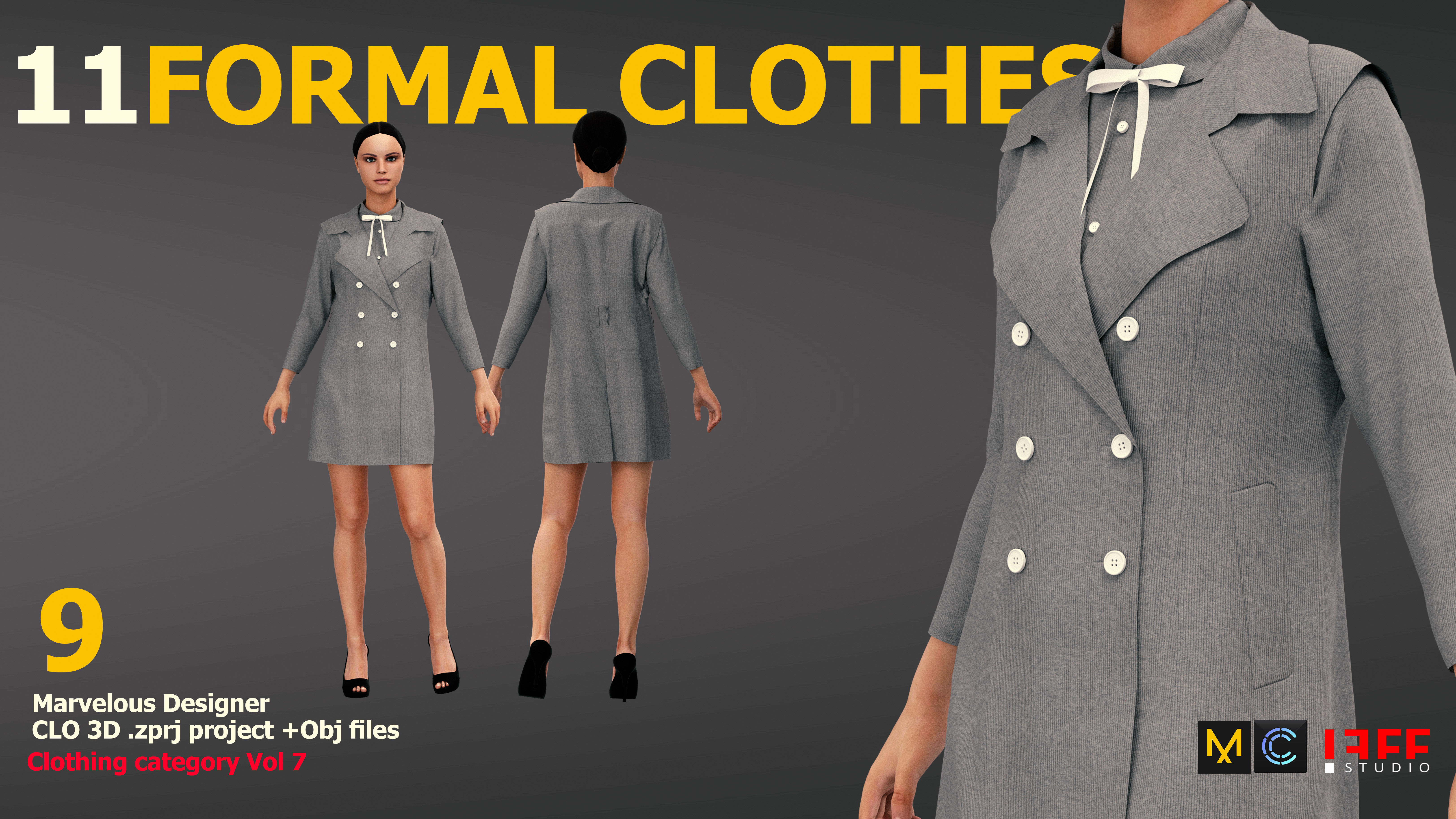 11 FORMAL CLOTHES  SUIT  PANTSUIT  UNIFORM Low-poly 3D model_11