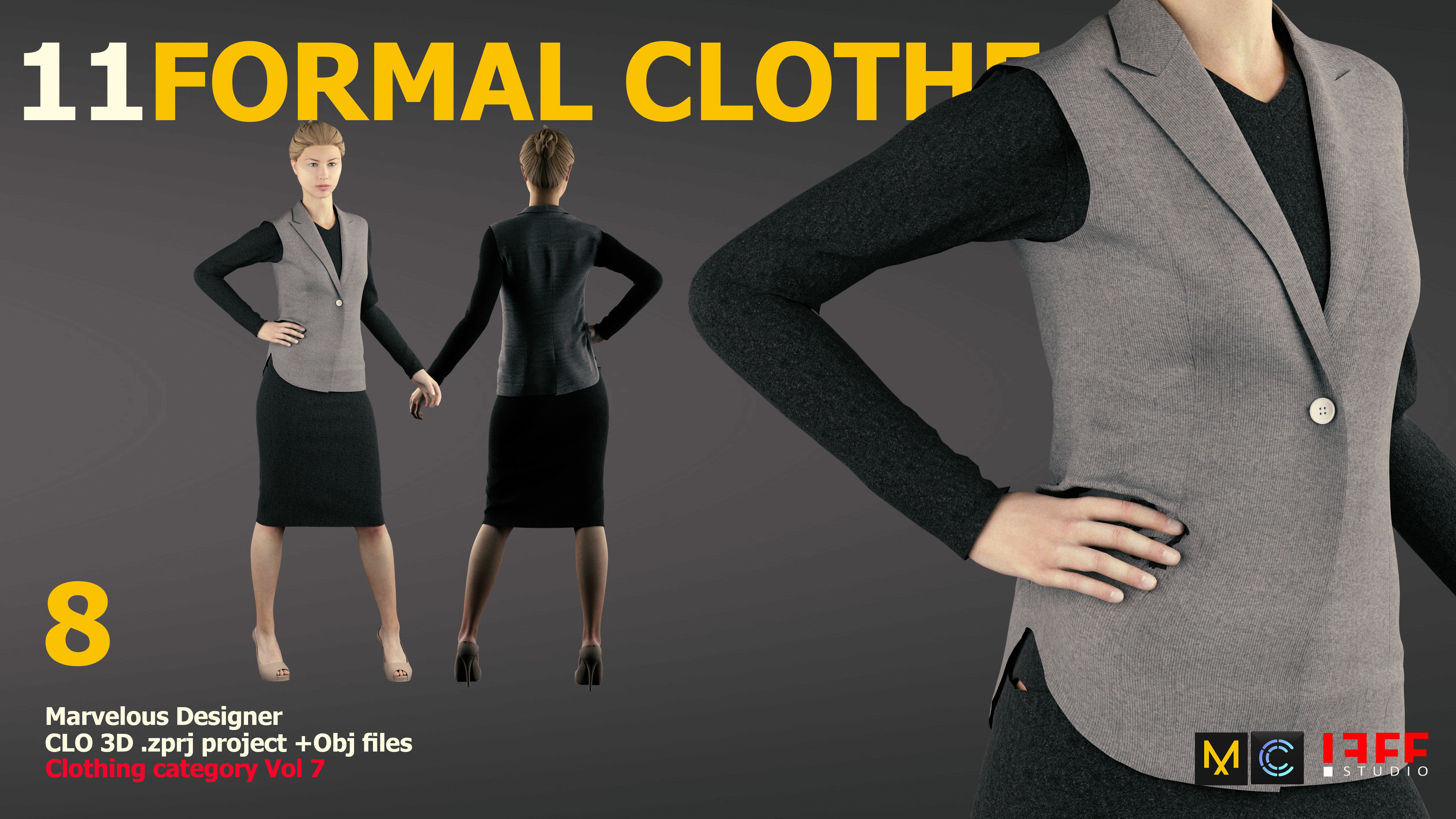 11 FORMAL CLOTHES  SUIT  PANTSUIT  UNIFORM Low-poly 3D model_10