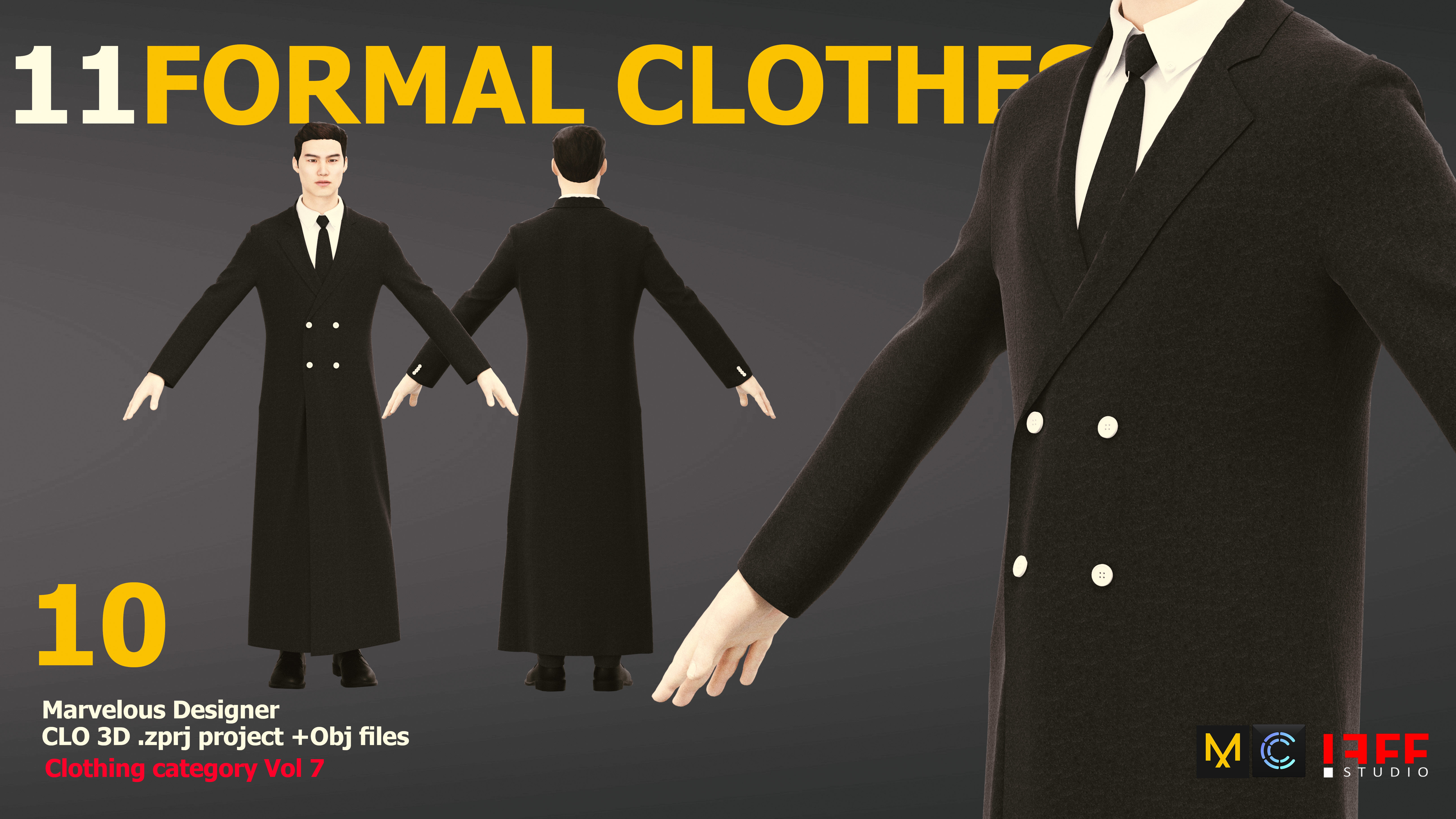 11 FORMAL CLOTHES  SUIT  PANTSUIT  UNIFORM Low-poly 3D model_12