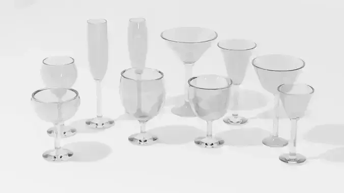 Stemmed Glassware 3D Models - Set Of Ten