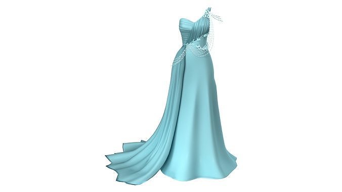 Pink Fashion Prom Bridal Bridesmaid Dress Low-poly 3D model