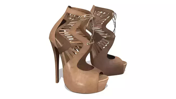 Camel Hollow Peep Toe Lace-Up High Heel Sandals