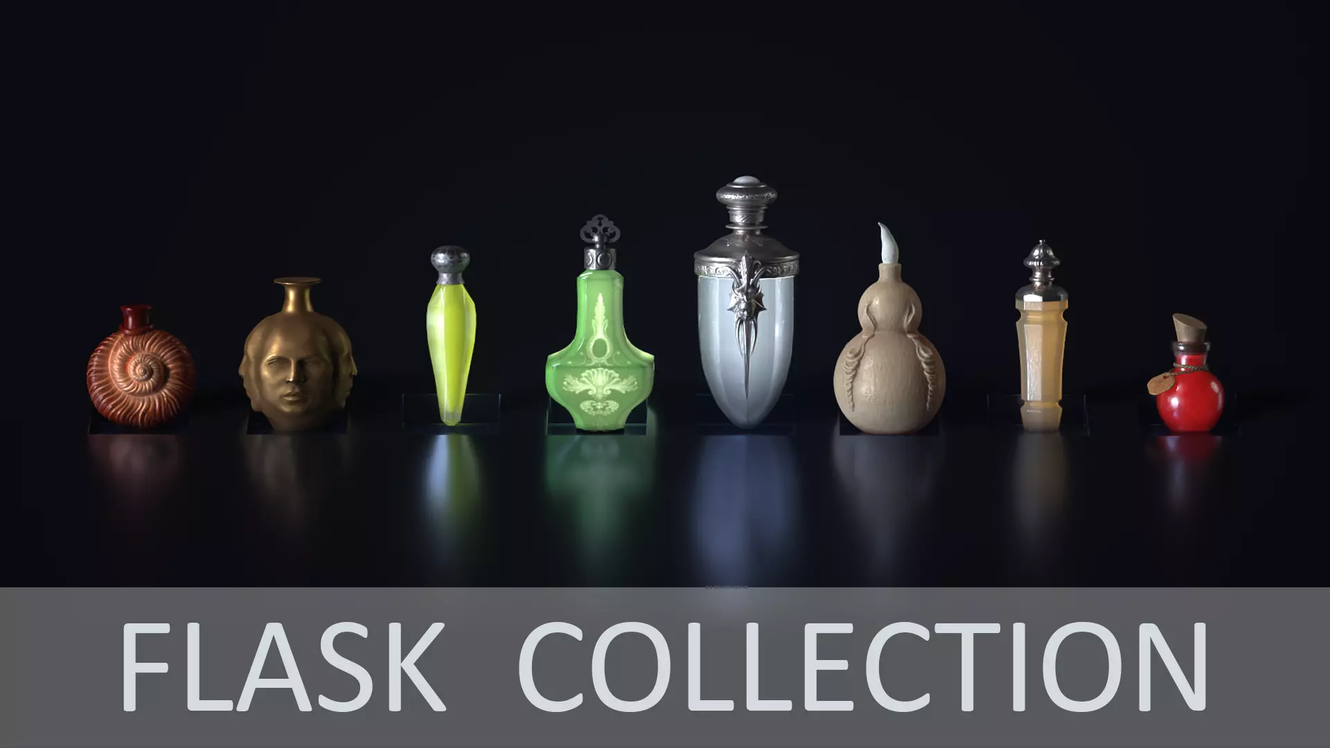 10 Flasks Low-poly 3D model_0