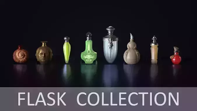 10 Flasks Low-poly 3D model