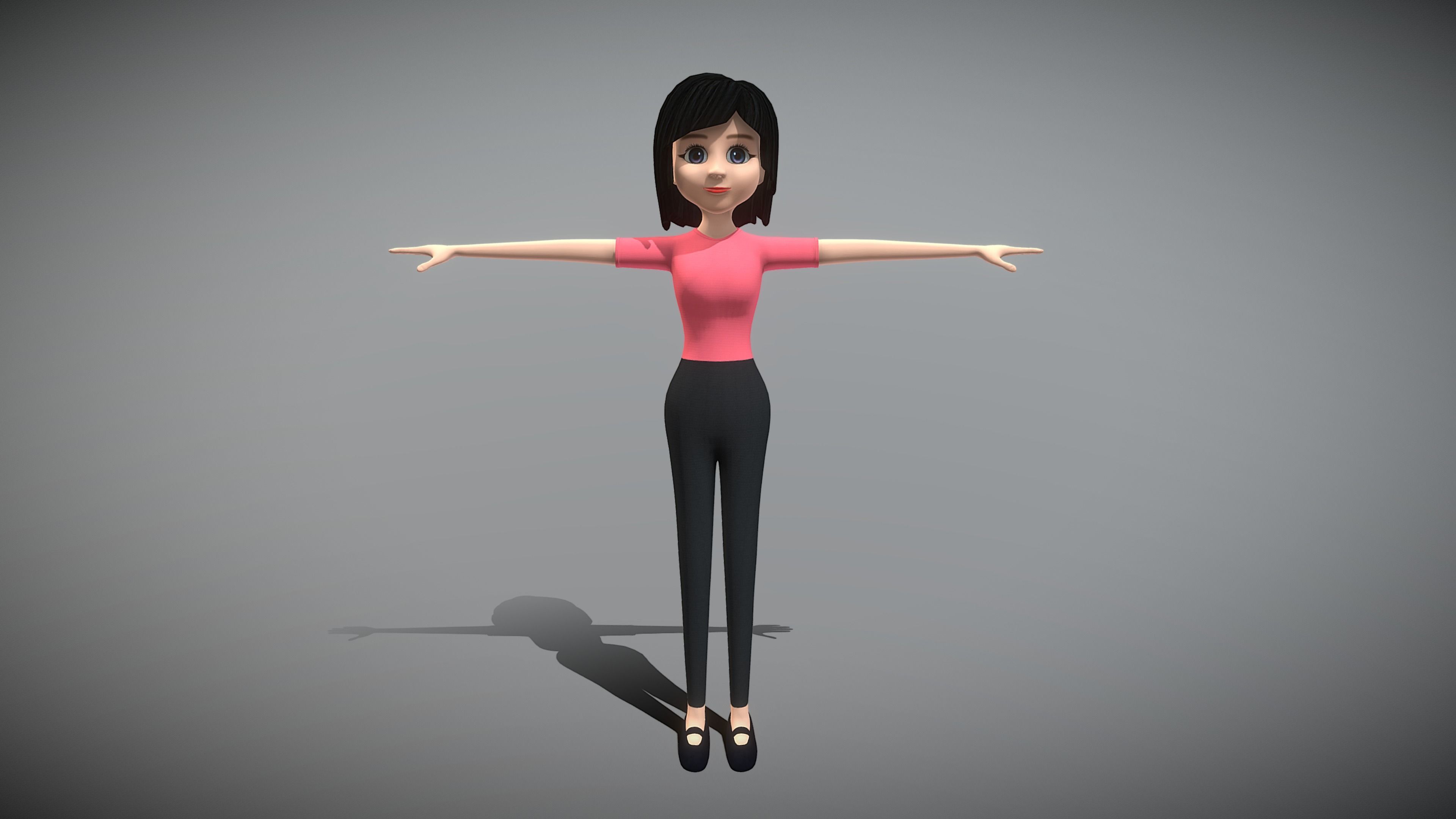 Cartoon Woman Low-poly 3D model_2