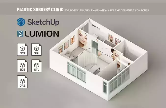 Plastic surgery clinic orthographic view 3D model