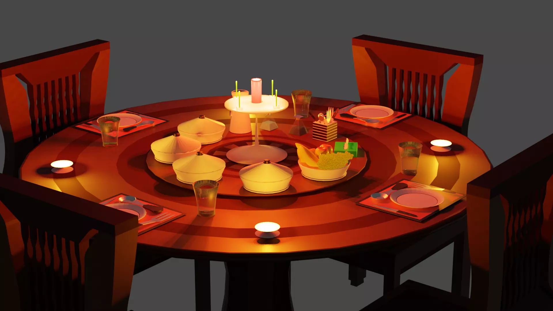 dining table with candle light and day light 3D model