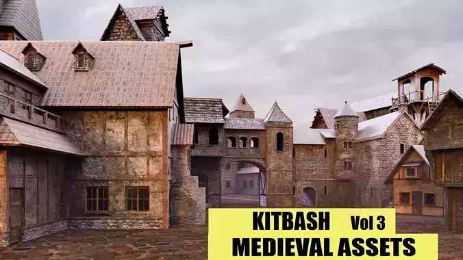 KITBASH -MEDIEVAL ASSETS -Textures vol 3 Low-poly 3D model