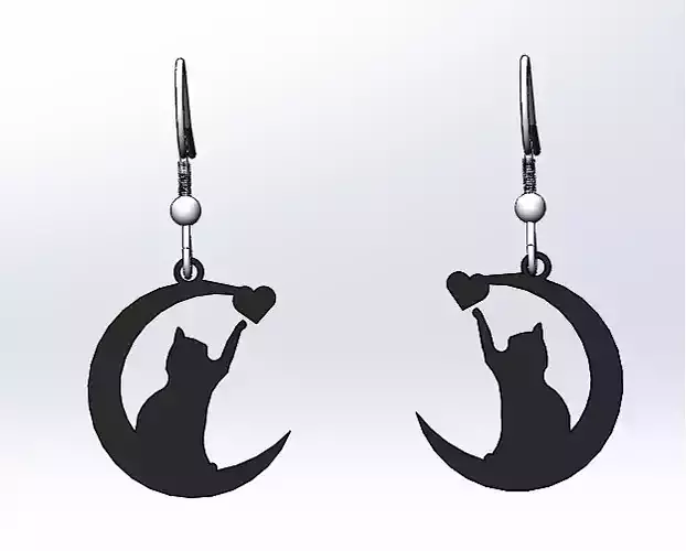 cat and moon earrings 3D model