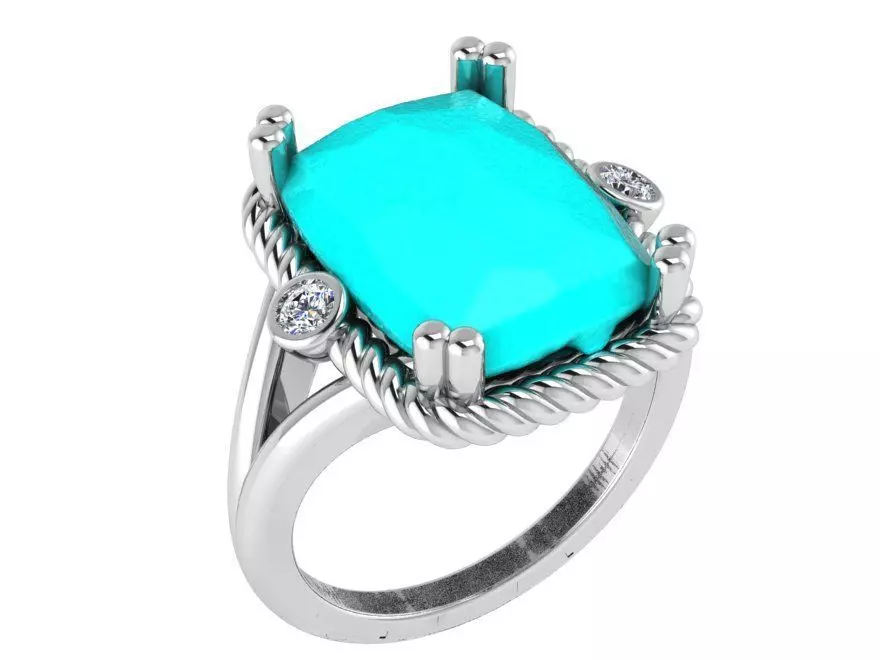 Turquoise big stone ring 2870 3D print model 3D print model_0