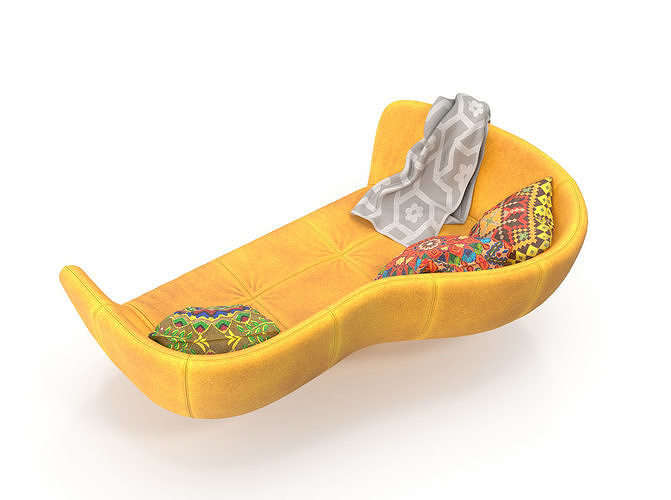 Yellow sofa with pillow 3D model 6