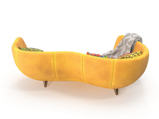 Yellow sofa with pillow 3D model 4