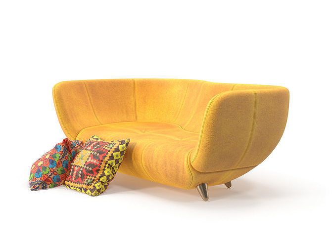 Yellow sofa with pillow 3D model 5