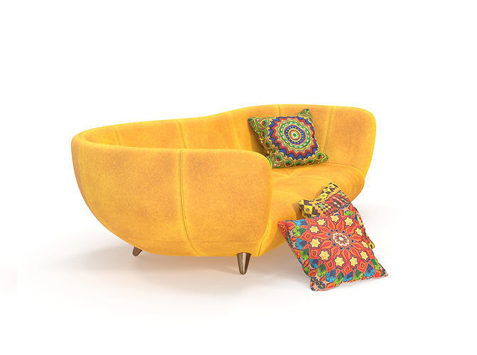 Yellow sofa with pillow 3D model 3