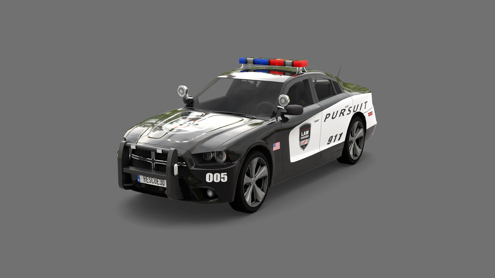 Police Car Low-poly 3D model_5
