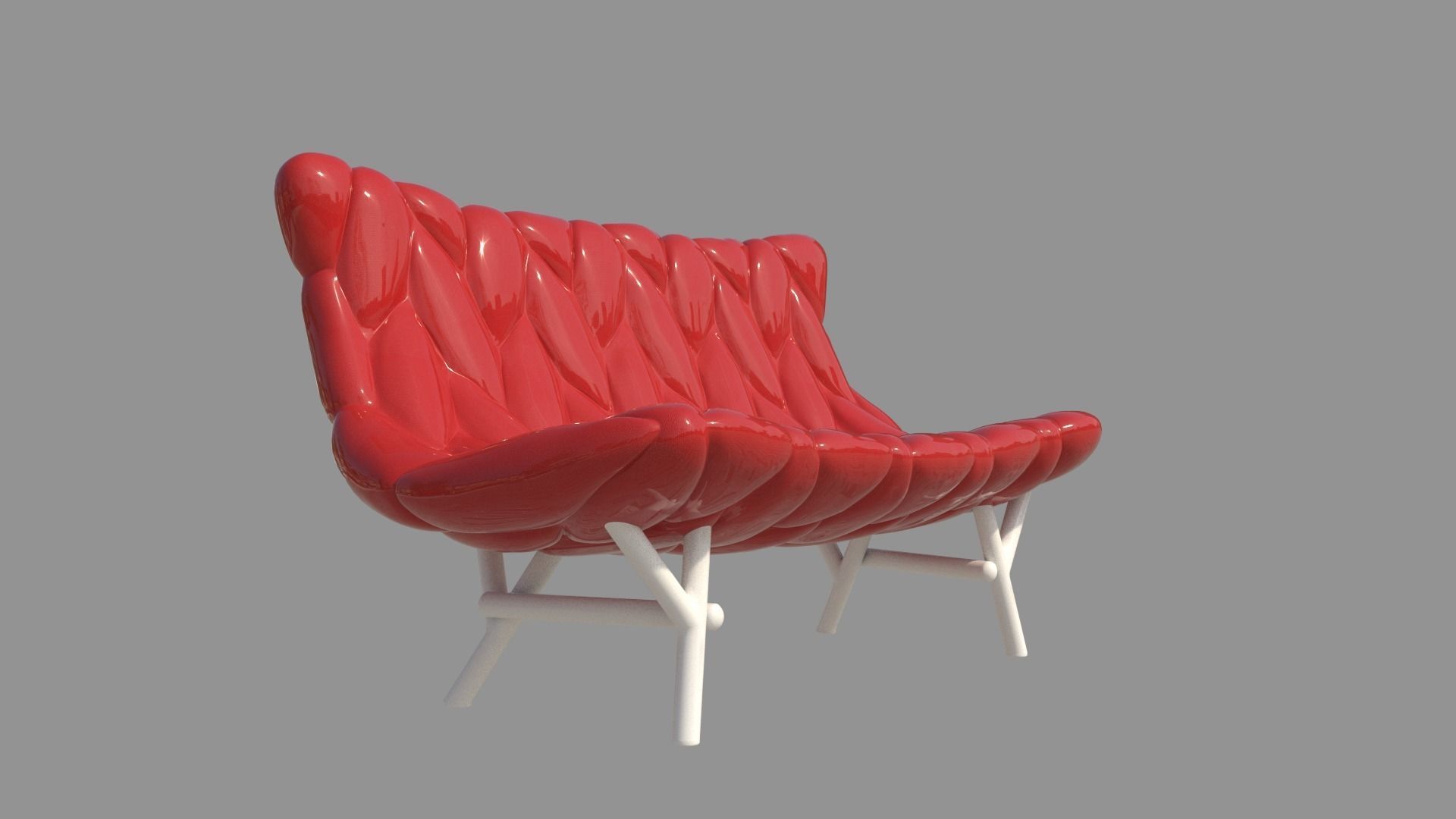 Red Double chair  3D model_4
