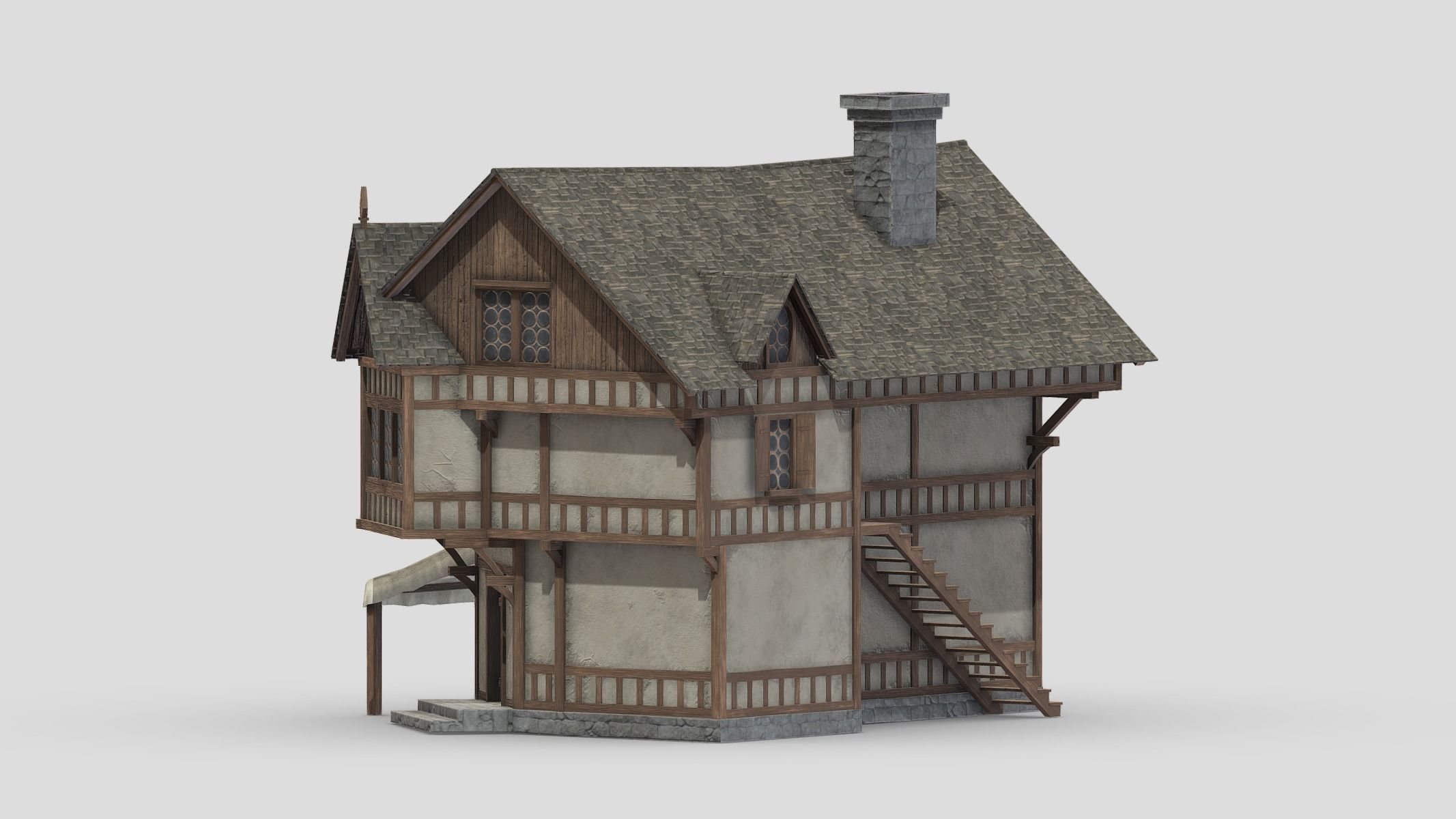 Medieval Building 01 Low Poly PBR Realistic Low-poly 3D model_4