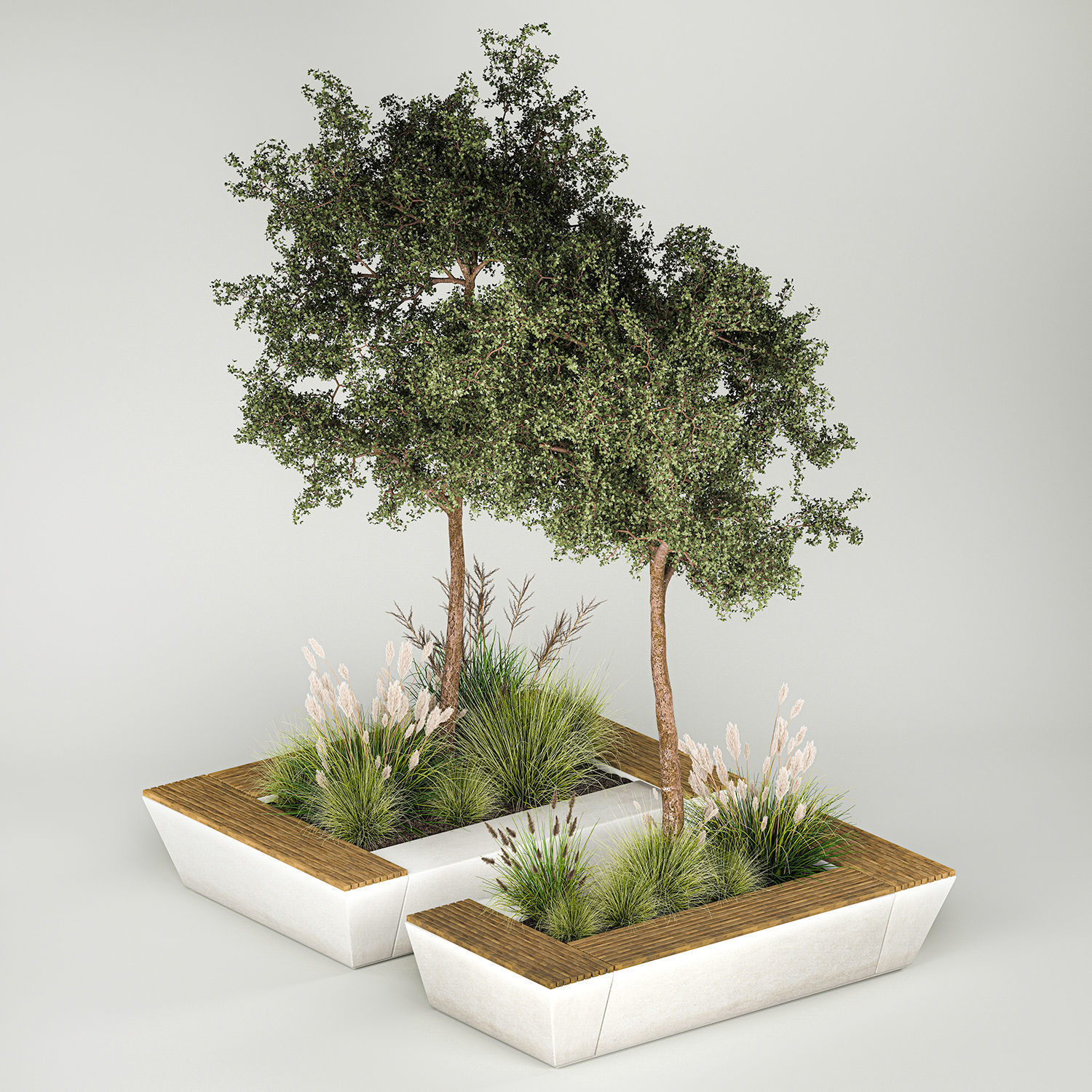 Trees for landscape design with a bench and bushes 1129 3D model | CGTrader