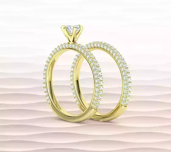 Isabella V2 Bridal Jewelry Set Solitaire Ring and Band Ring 3D Model Collection