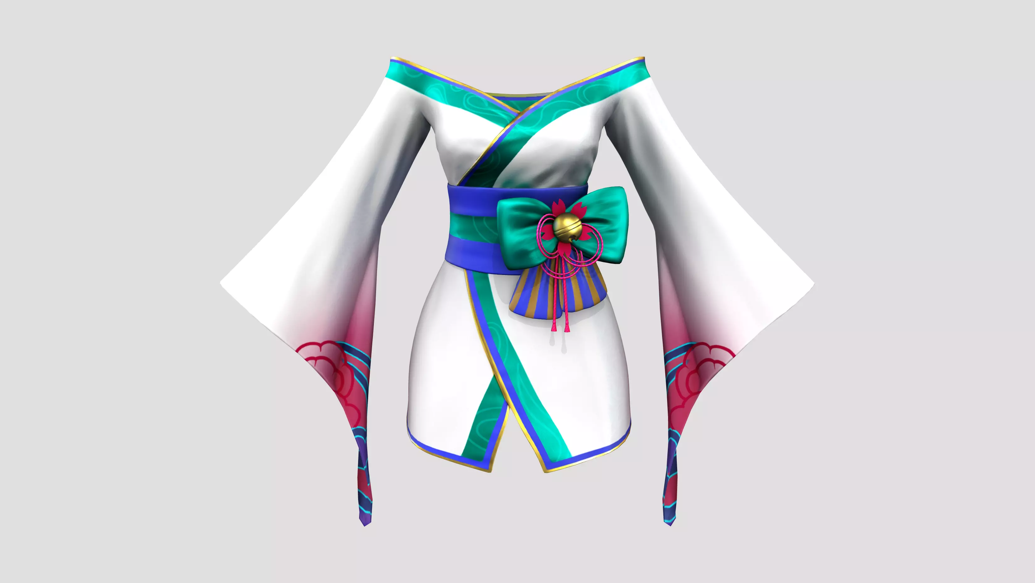 Bell Sleeves Kimono Dress Low-poly 3D model