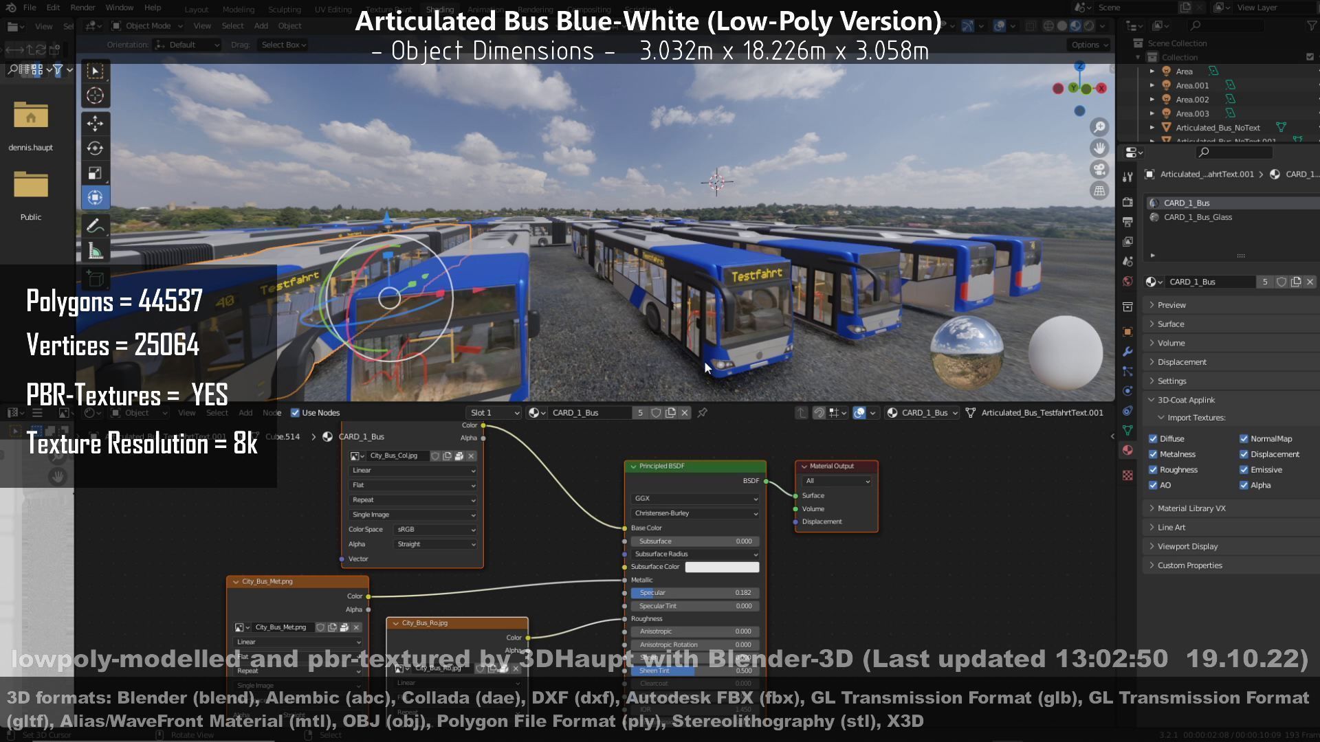Articulated City Bus Blue-White Low-poly 3D model_132
