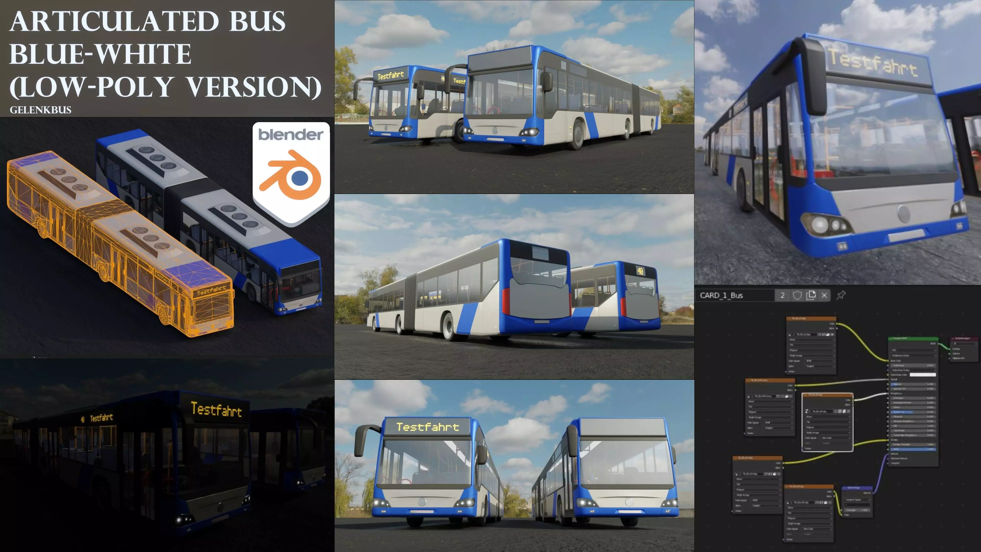 Articulated City Bus Blue-White Low-poly 3D model_0