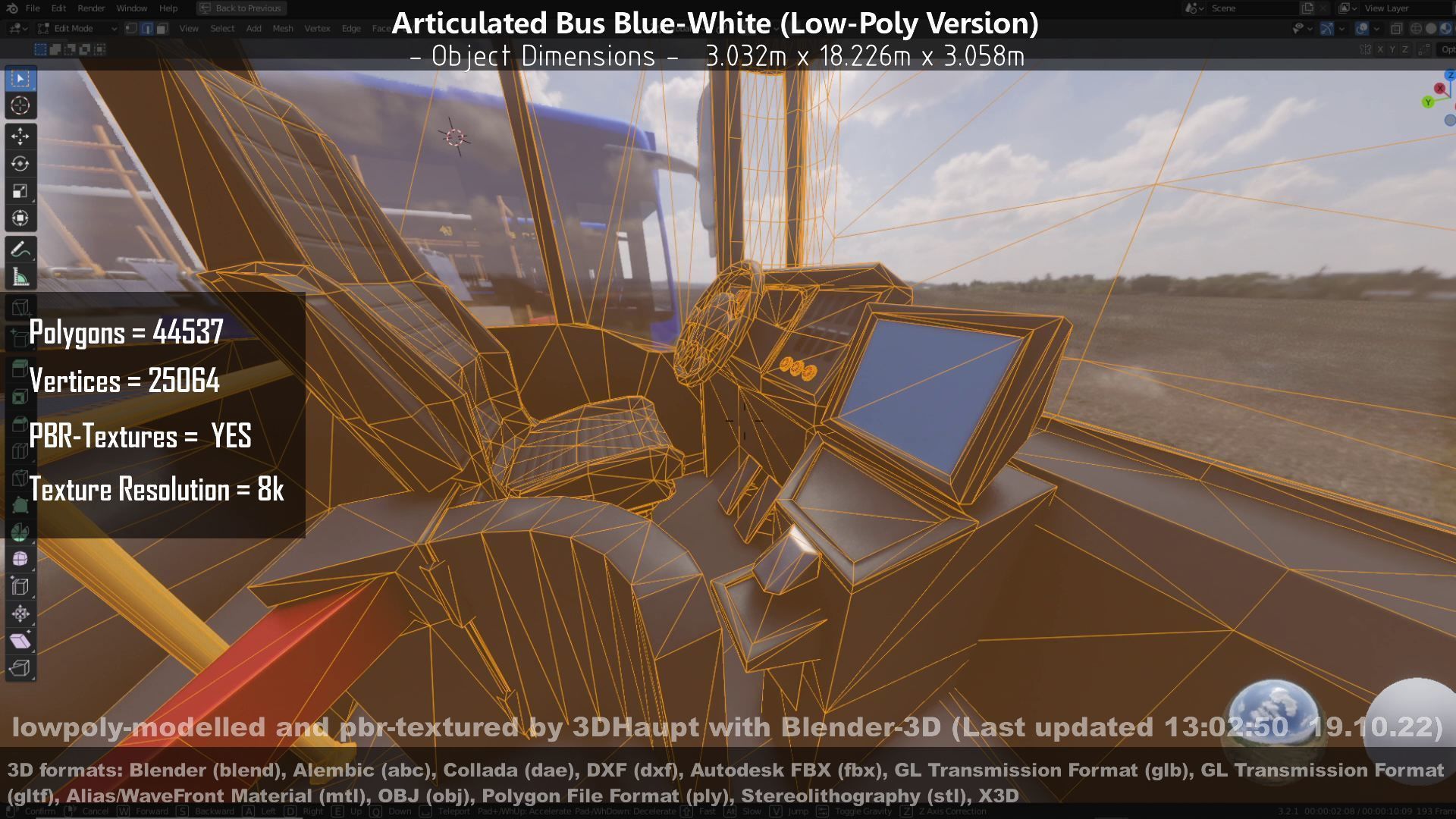 Articulated City Bus Blue-White Low-poly 3D model_128