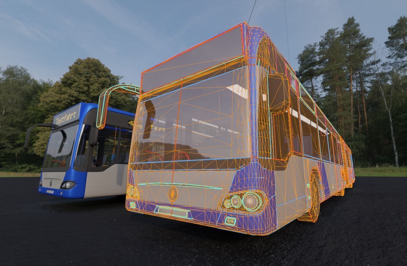 Articulated City Bus Blue-White Low-poly 3D model_19