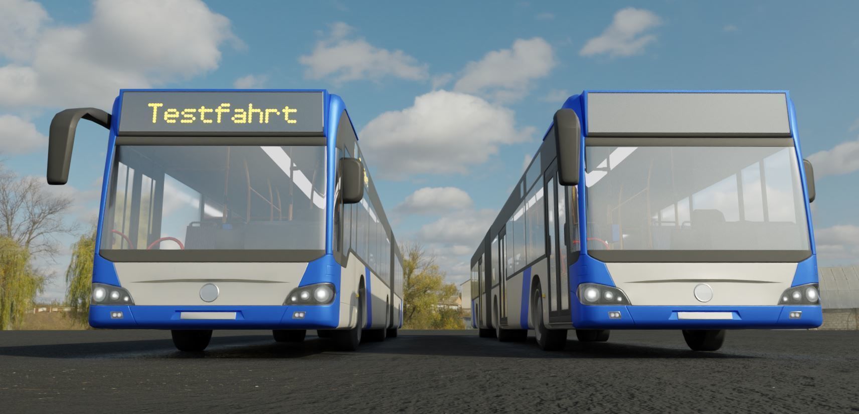 Articulated City Bus Blue-White Low-poly 3D model_2