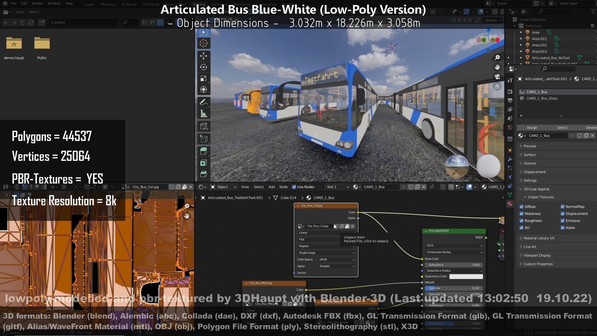 Articulated City Bus Blue-White Low-poly 3D model_144