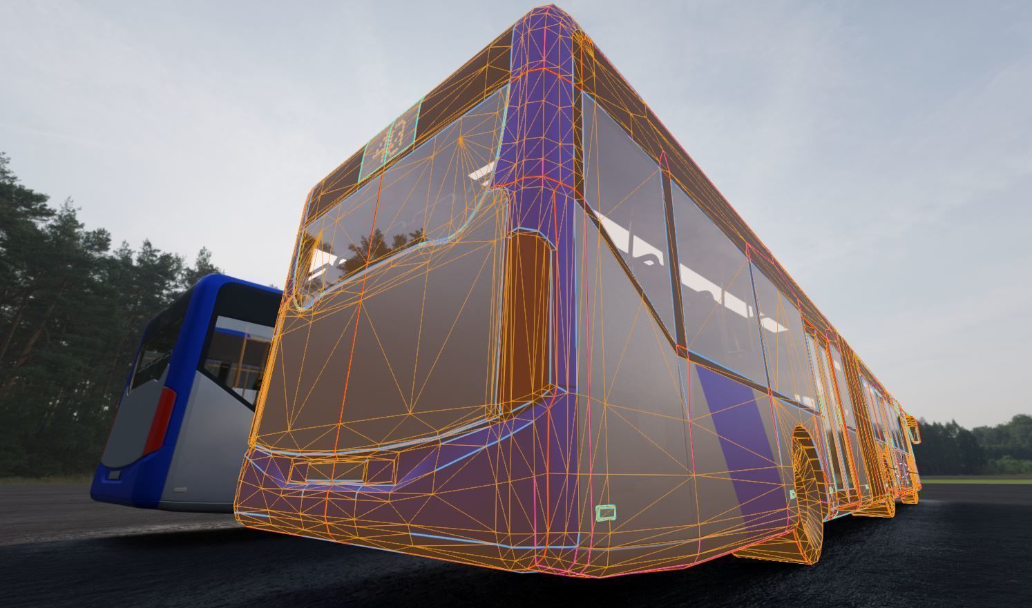 Articulated City Bus Blue-White Low-poly 3D model_25