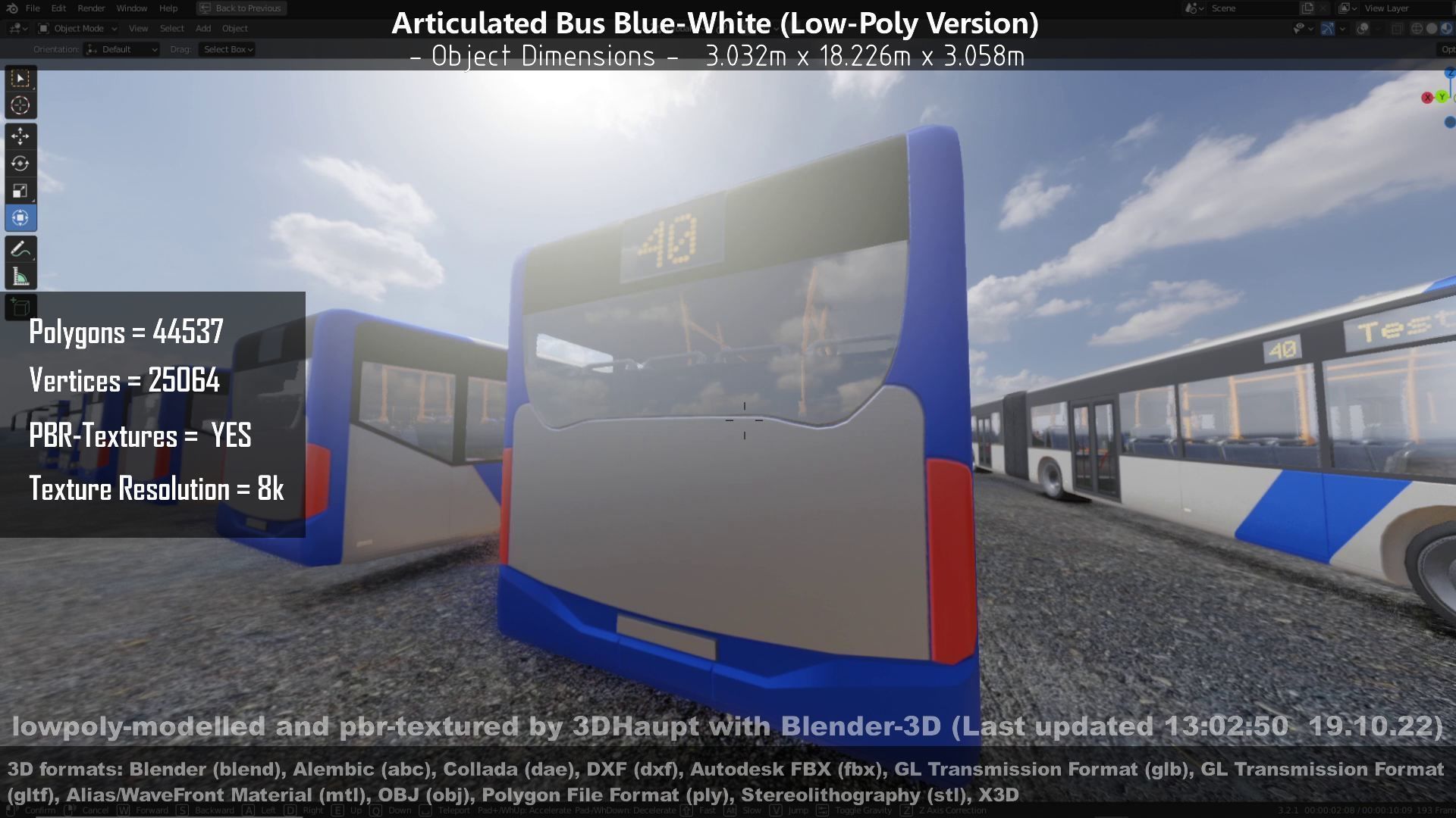 Articulated City Bus Blue-White Low-poly 3D model_99