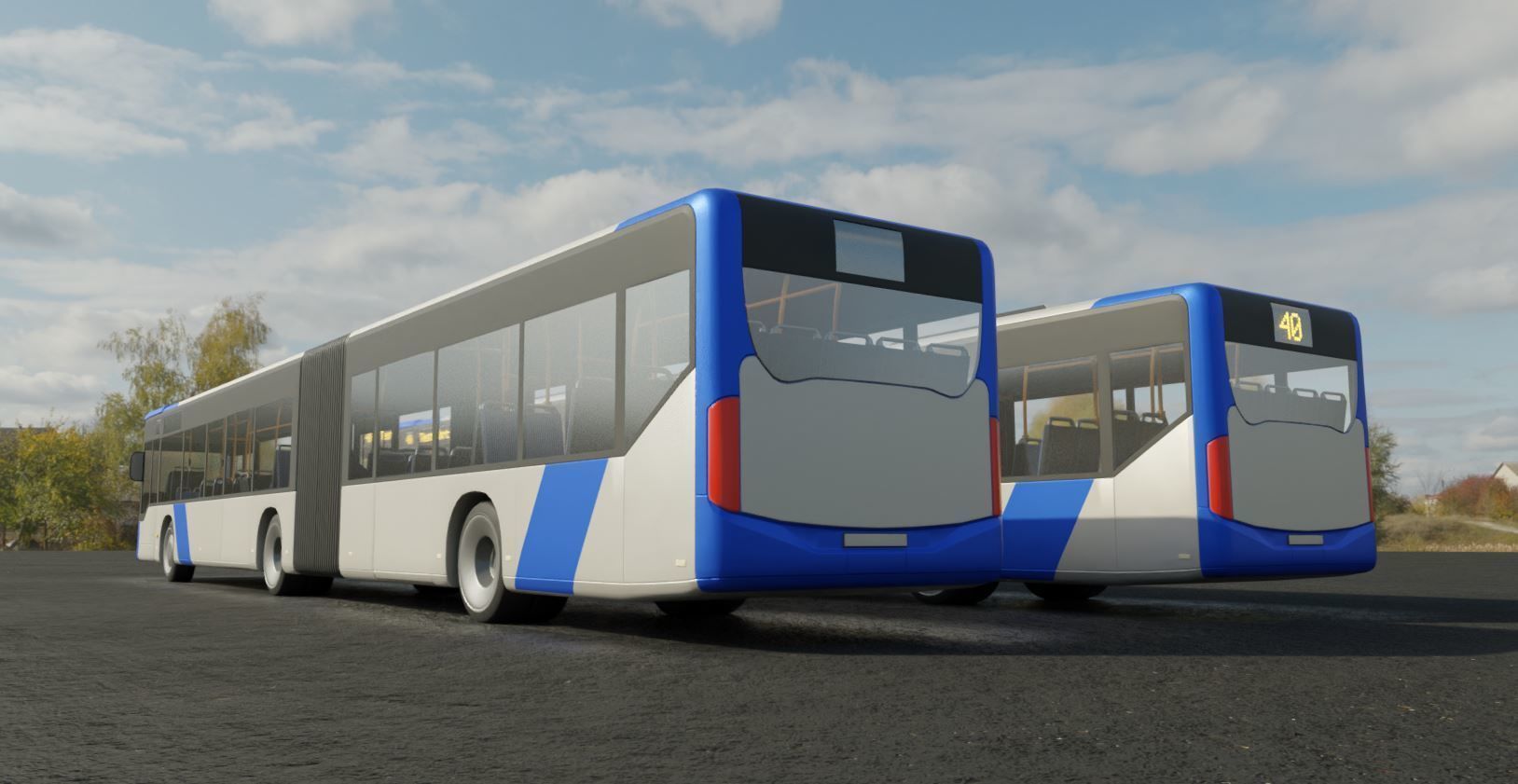Articulated City Bus Blue-White Low-poly 3D model_9