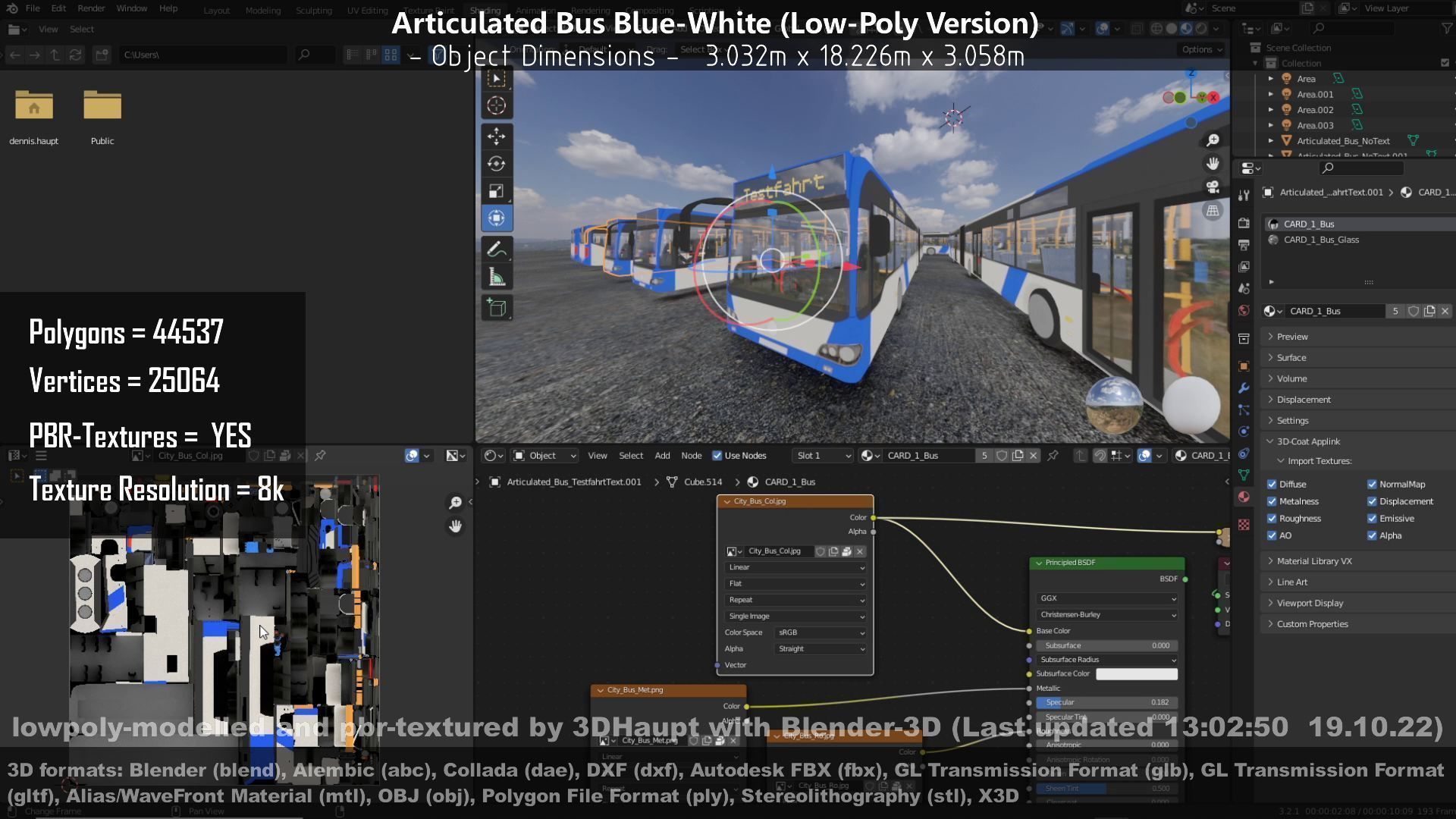 Articulated City Bus Blue-White Low-poly 3D model_139