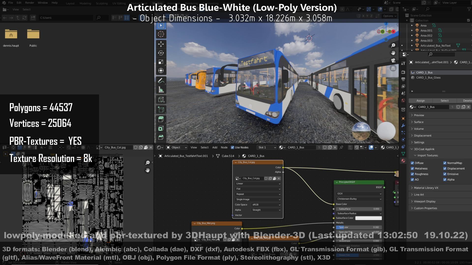 Articulated City Bus Blue-White Low-poly 3D model_141