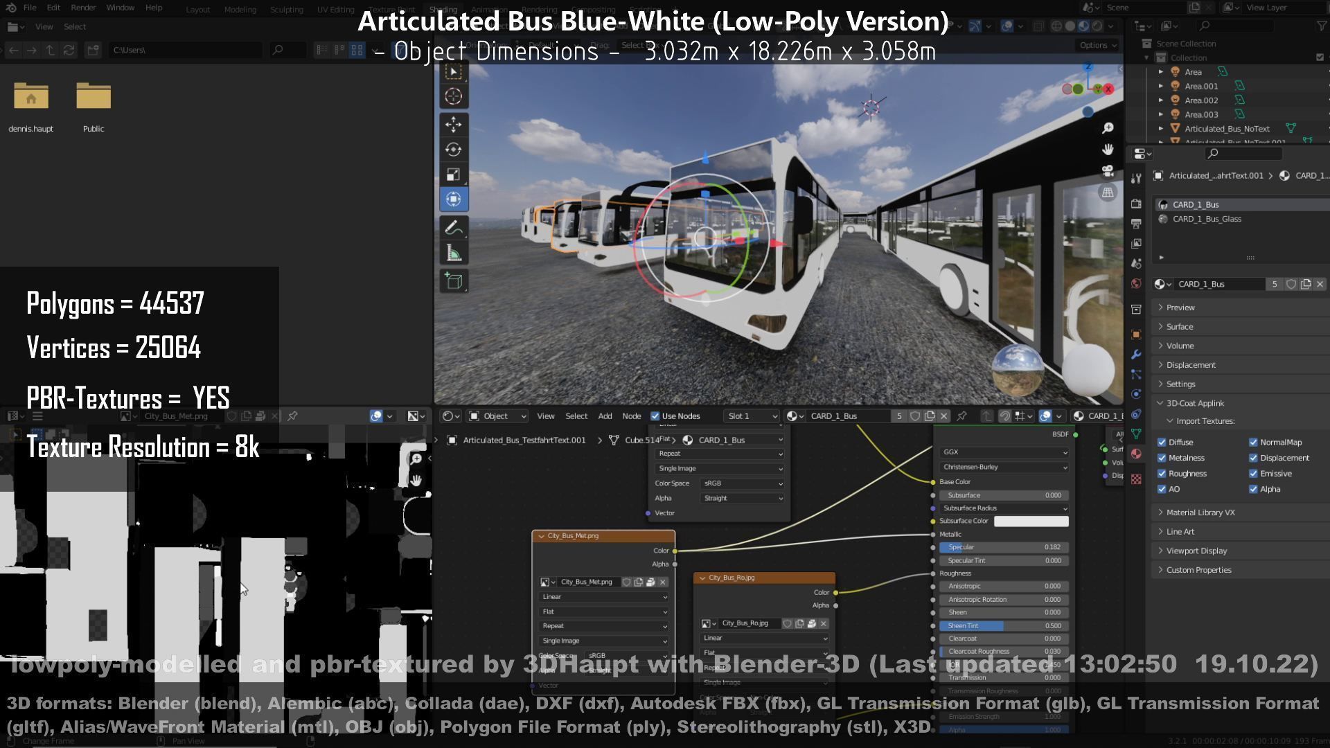 Articulated City Bus Blue-White Low-poly 3D model_136