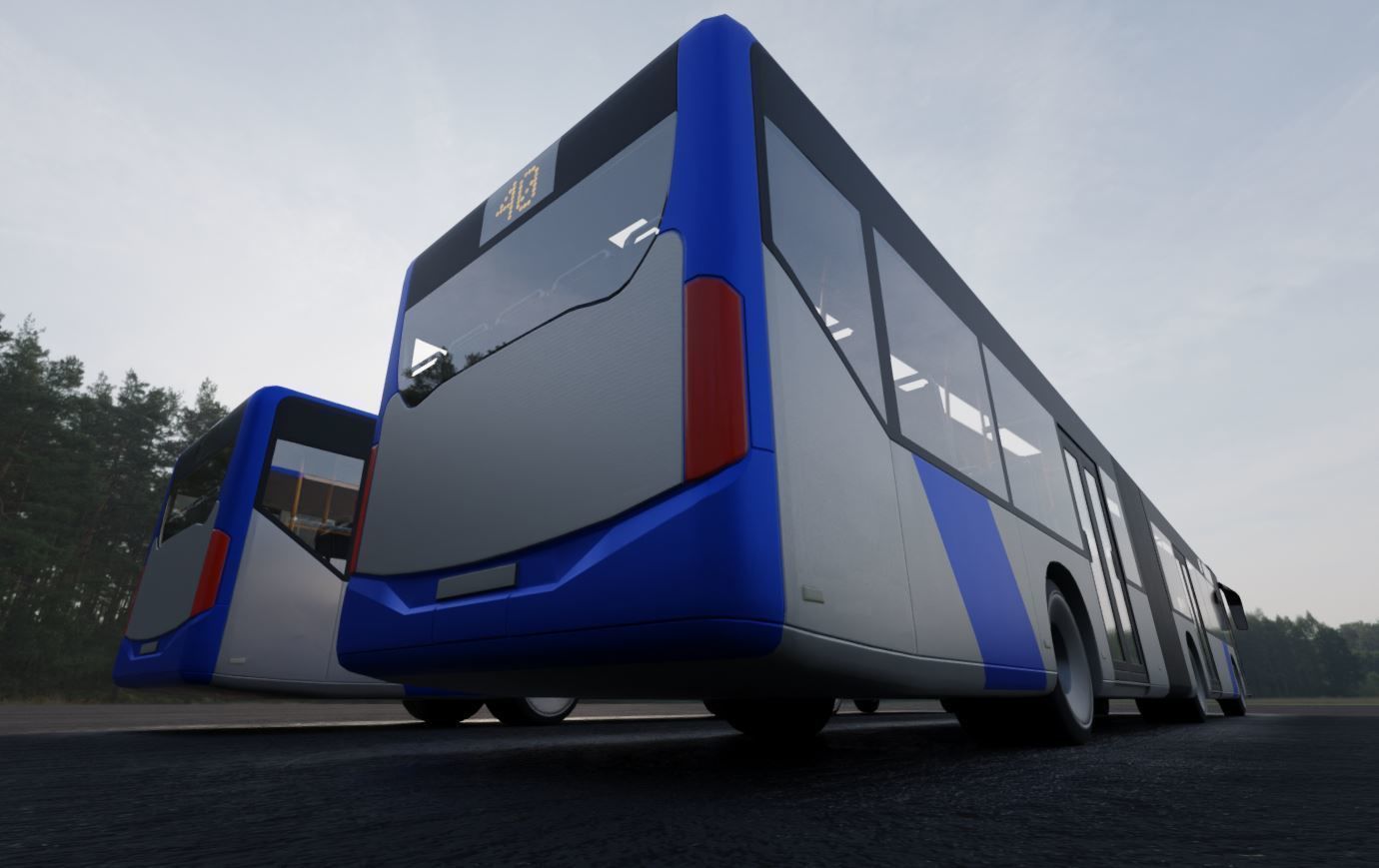 Articulated City Bus Blue-White Low-poly 3D model_16