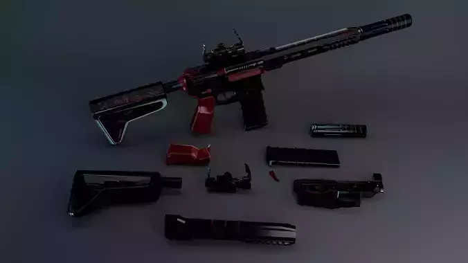 Custom M4 technical Low-poly 3D model