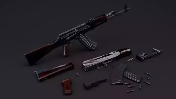 AK 47 Whit Separate MAgazin and Bullet 