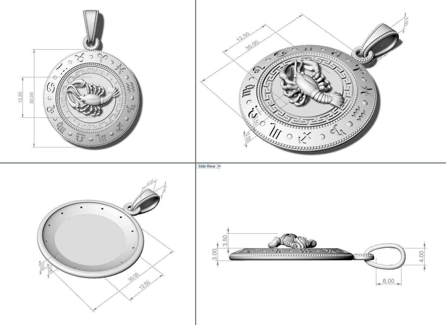 Cancer Zodiac Pendant 3D print model_7