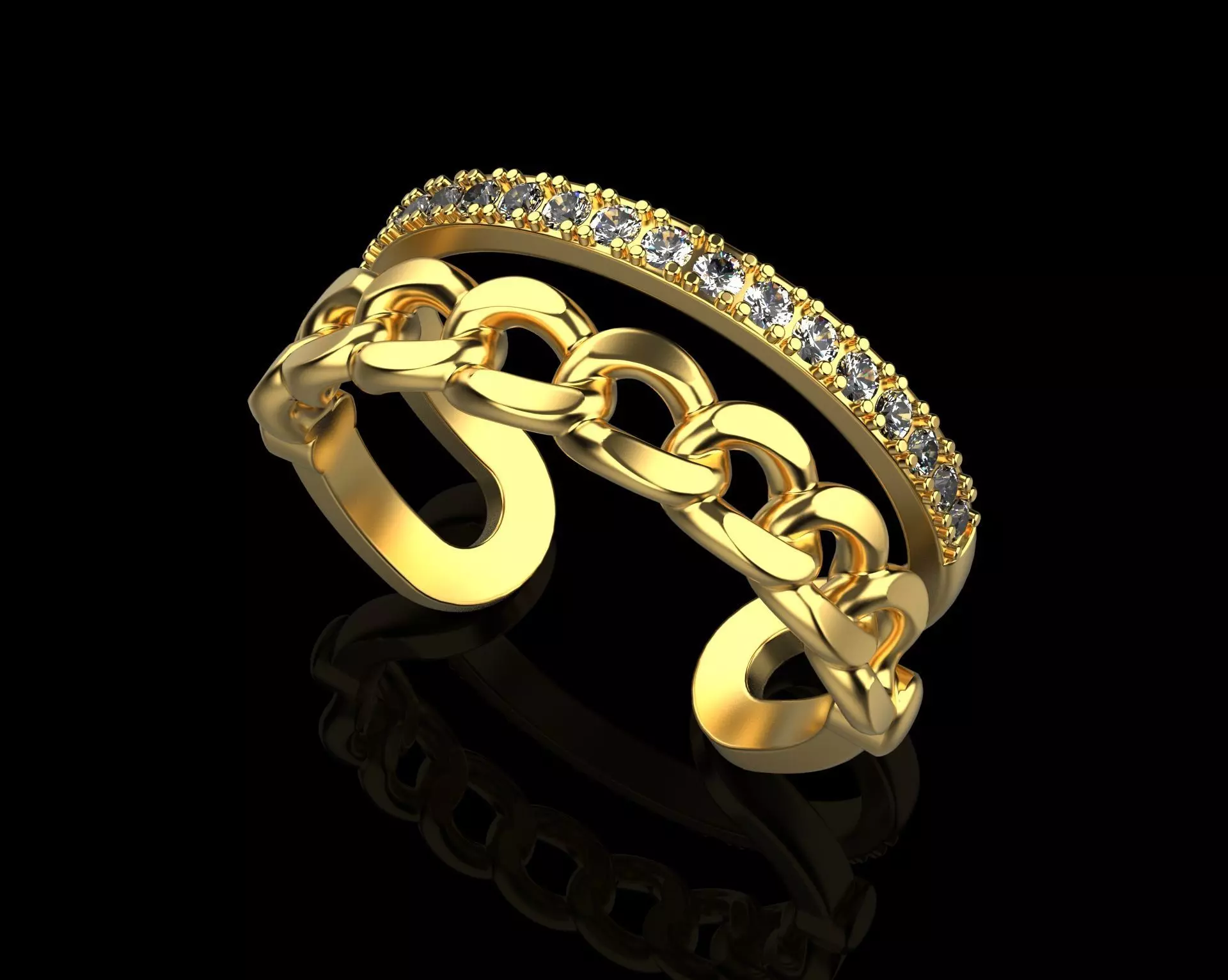 Chain Ring with Diamonds N25 3D print model_0