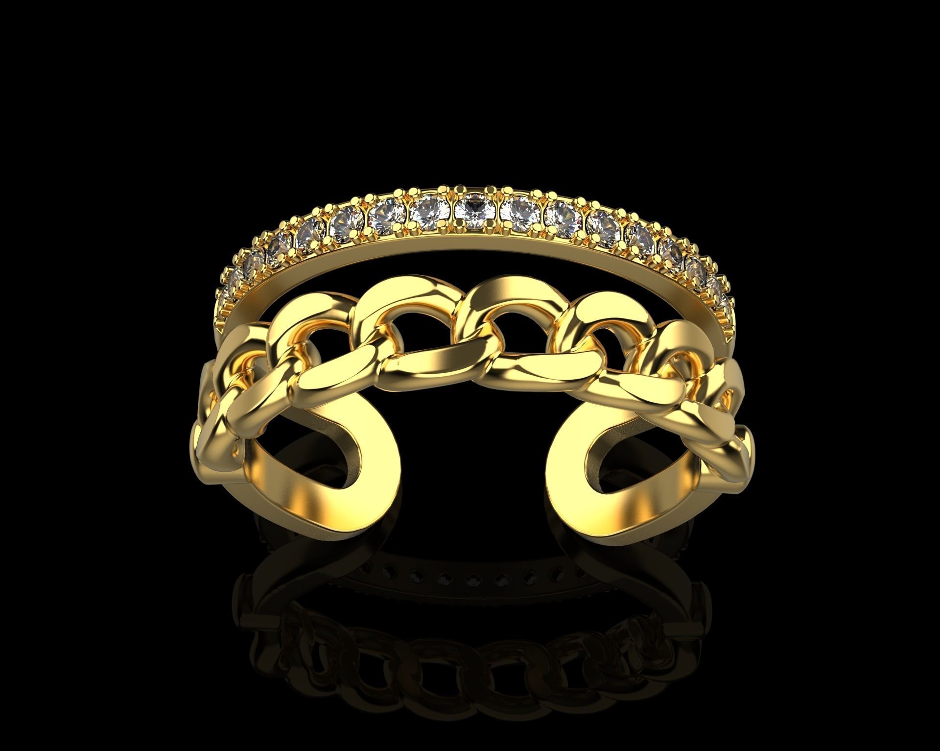 Chain Ring with Diamonds N25 3D print model_1