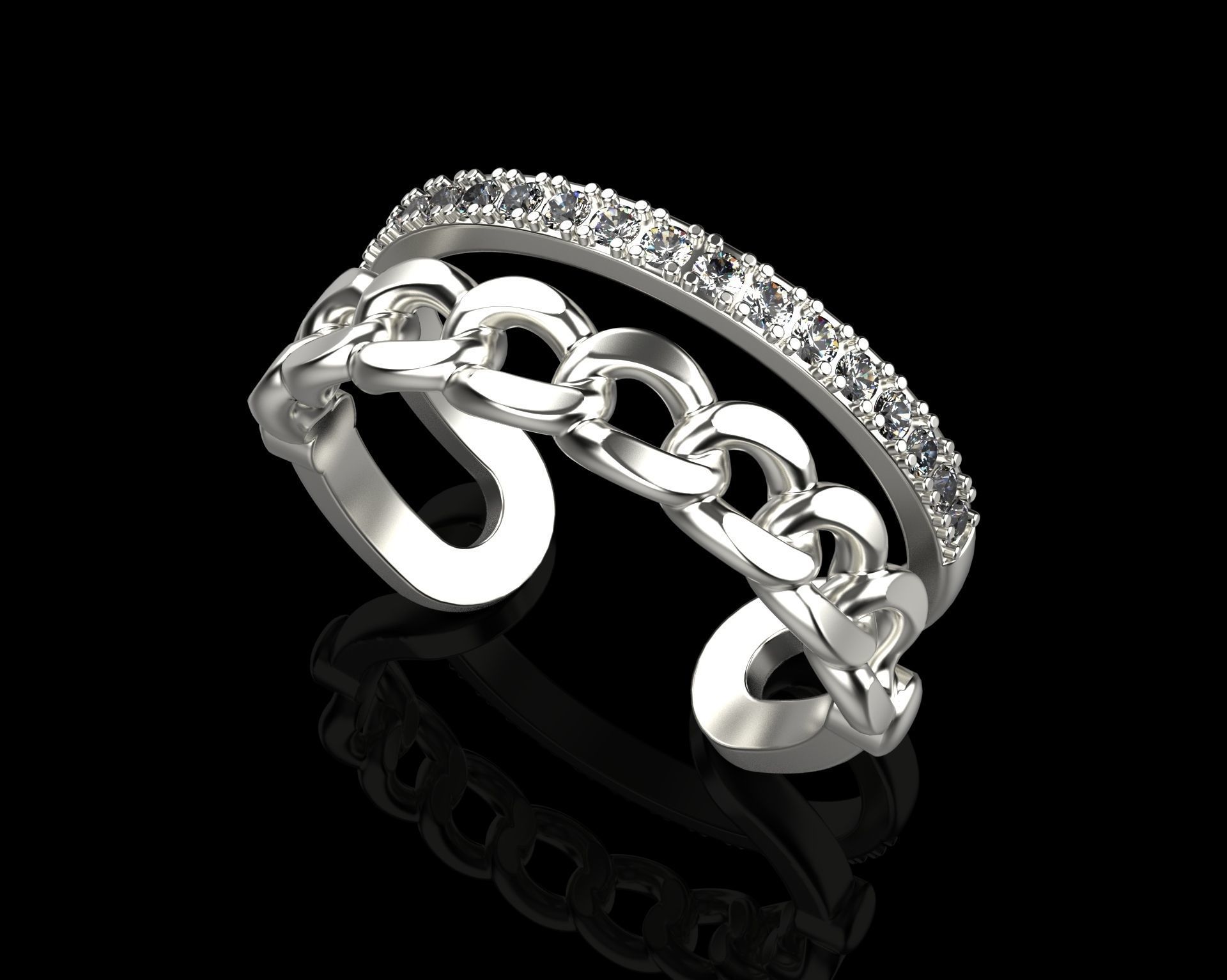 Chain Ring with Diamonds N25 3D print model_12