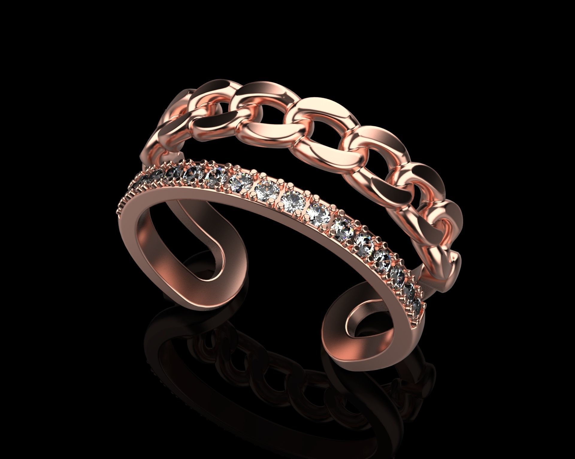 Chain Ring with Diamonds N25 3D print model_15