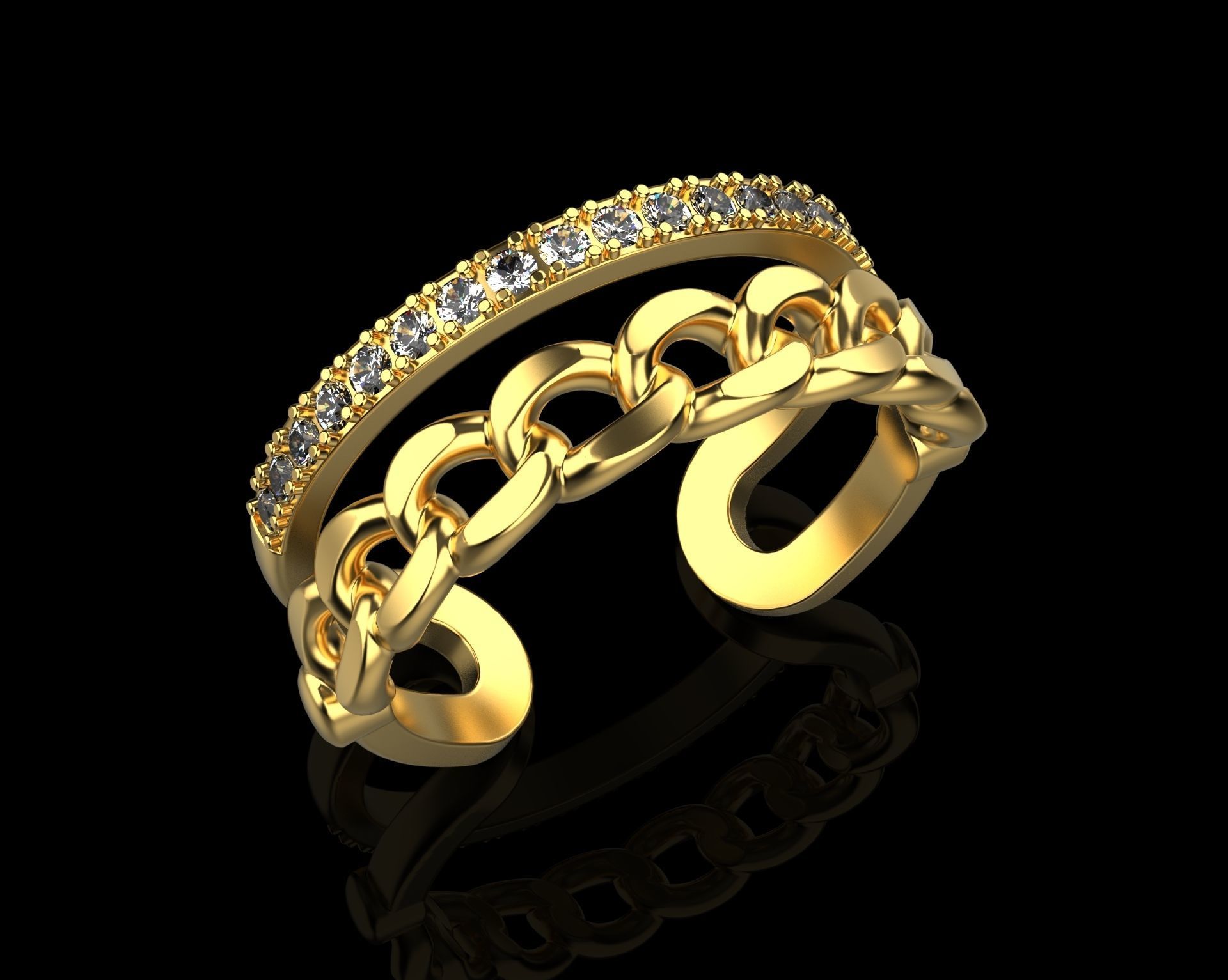 Chain Ring with Diamonds N25 3D print model_2