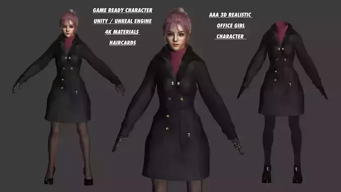 3D AAA Realistic Office Girl Character - Office Girl Low-poly 3D model