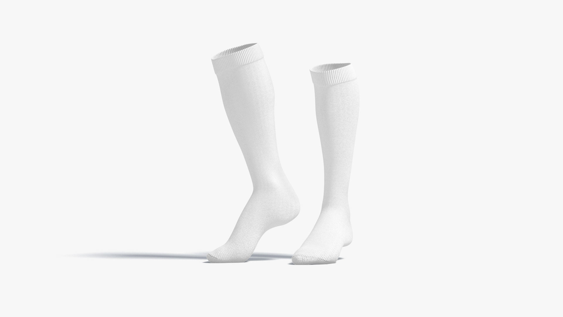 White Knee High Socks stand on tiptoe - fabric sox pair Low-poly 3D model_1