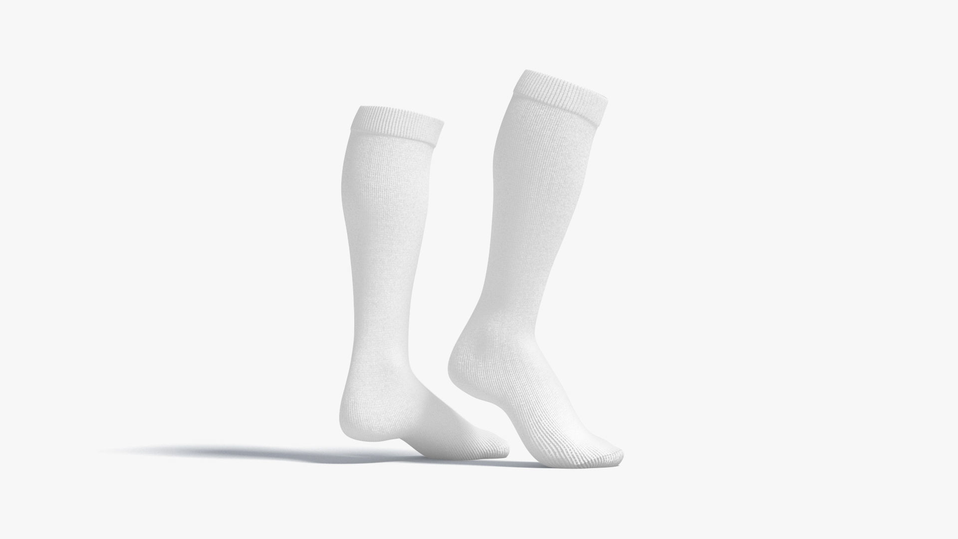 White Knee High Socks stand on tiptoe - fabric sox pair Low-poly 3D model_3